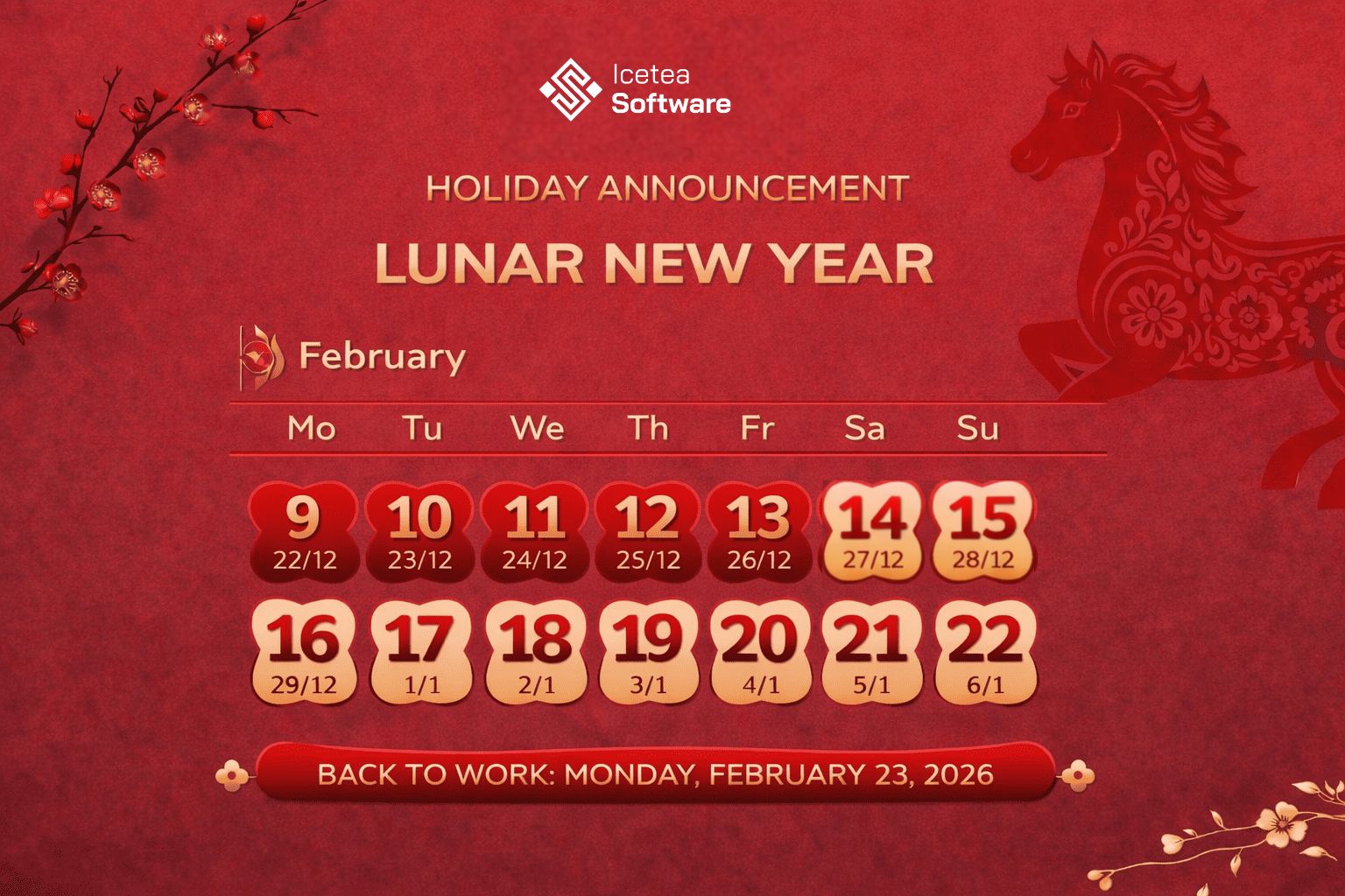 Lunar New Year 2026 Holiday Notice